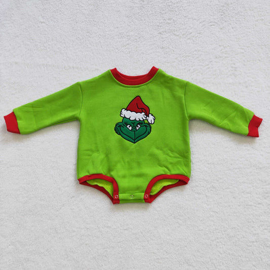 toddler christmas green cotton embroidery long sleeve romper