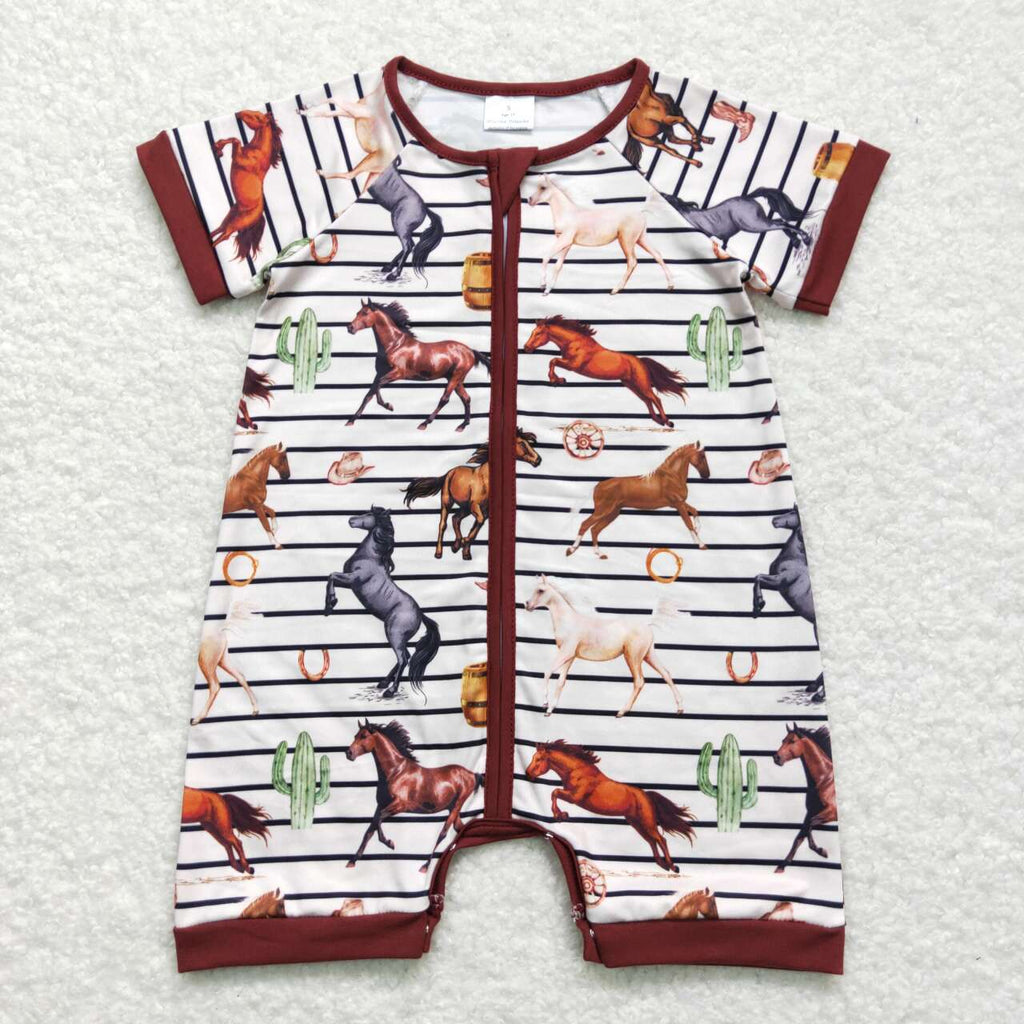 western horse baby boy zip romper