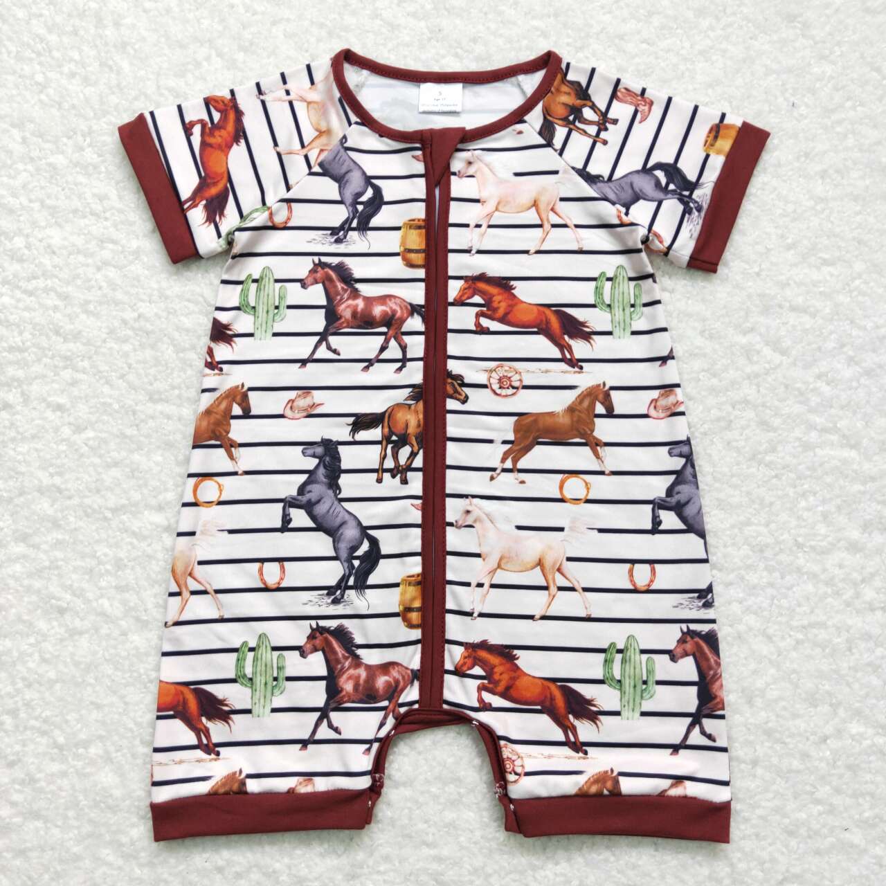 western horse baby boy zip romper