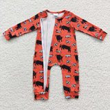 orange animal zipper romper