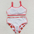 2pieces red tassel strawberry girls swimsuit