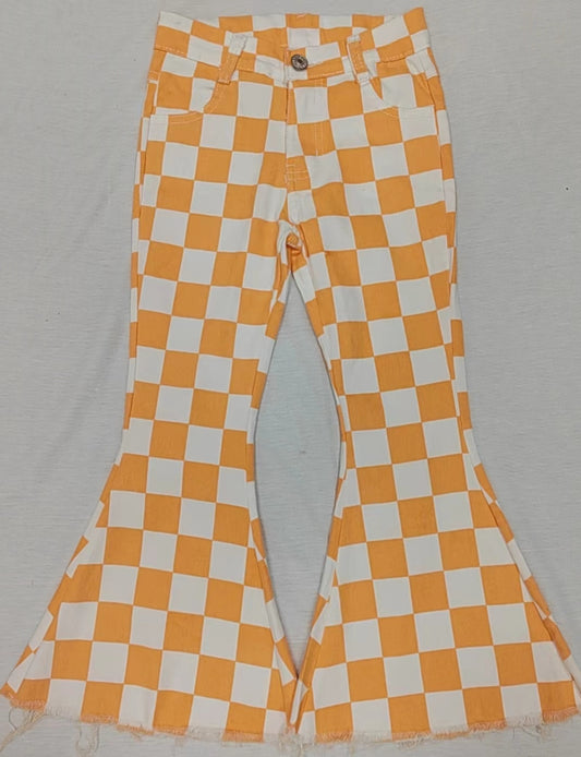 Pre order kids orange checkered jeans for autumn