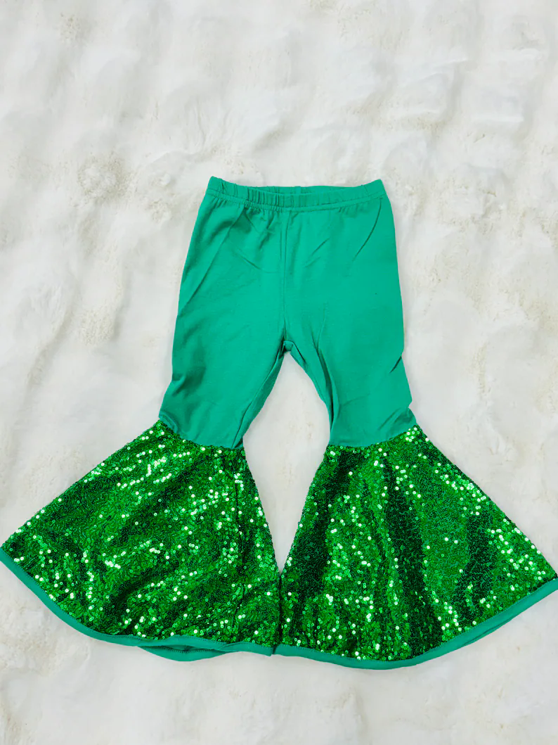pre order green sequins bottom flare pants