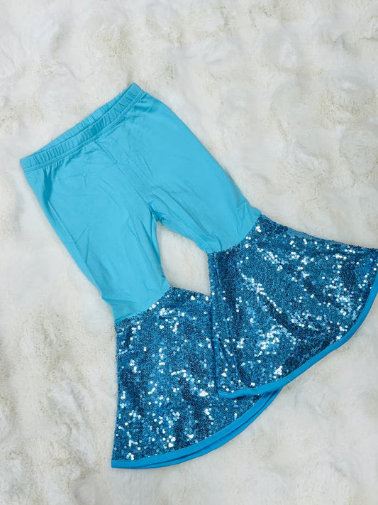 pre order blue sequins bottom flare pants