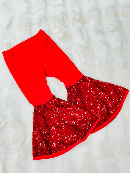 pre order red sequins bottom flare pants