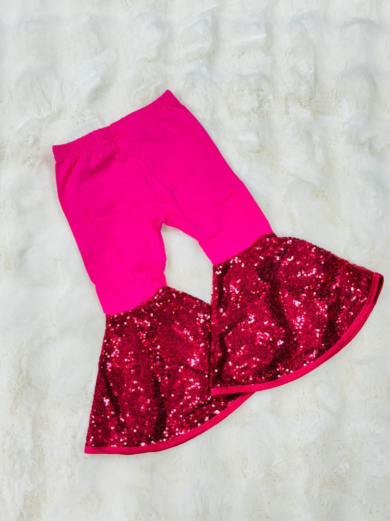 pre order pink sequins bottom flare pants
