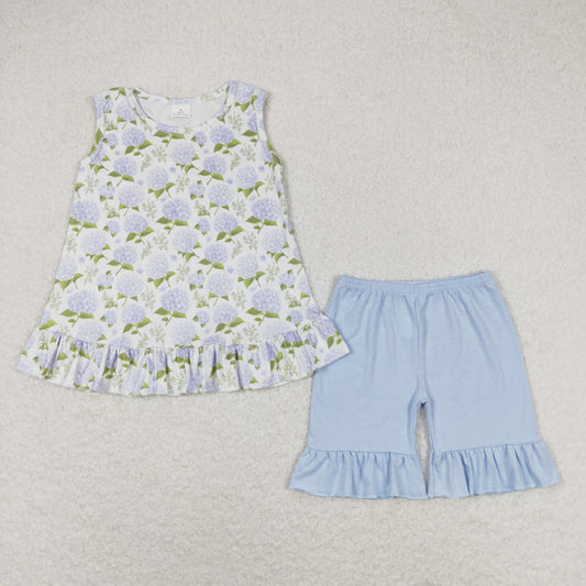 hydrangea flowers baby girl tank shorts set blue