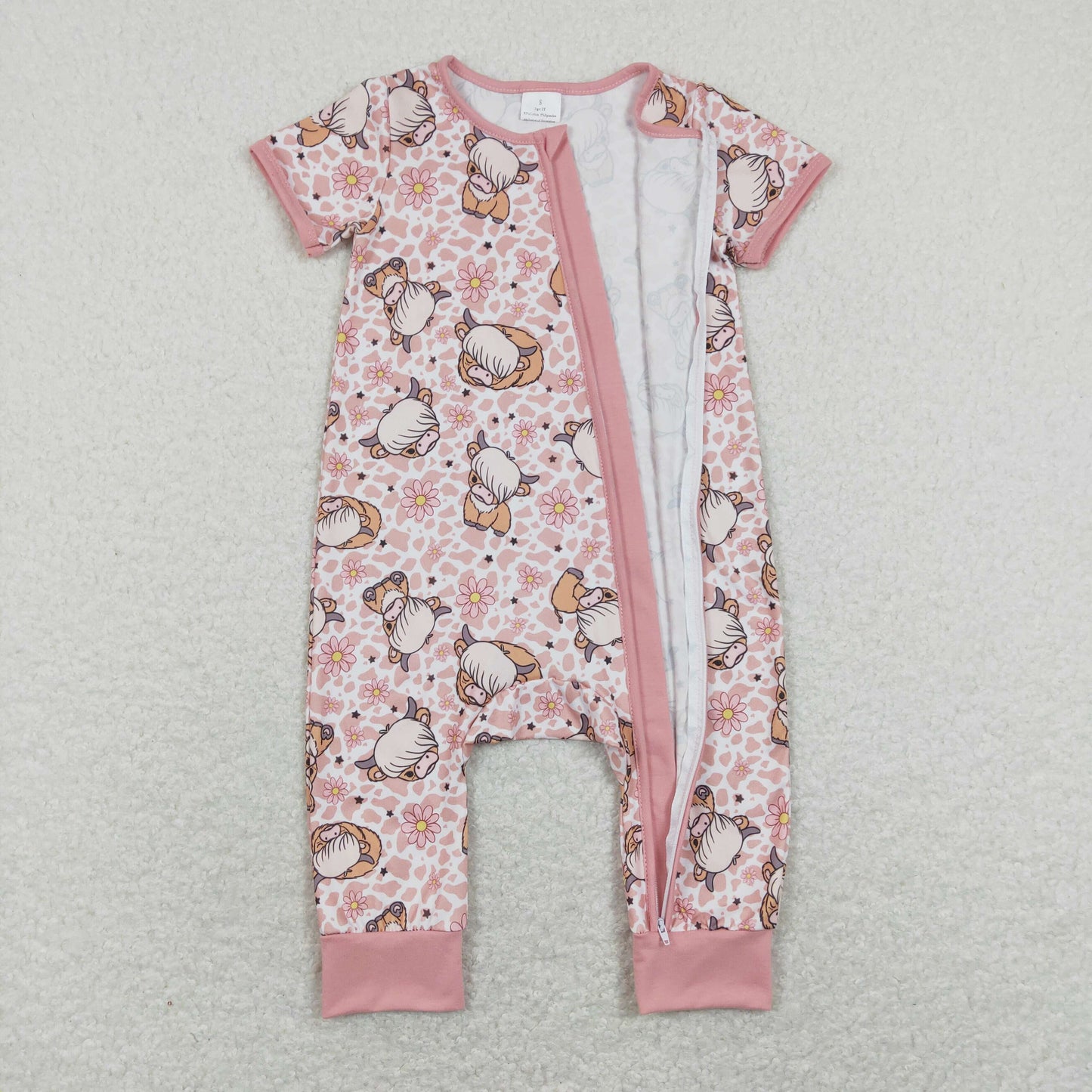 floral cow pattern baby girl zip sleeper