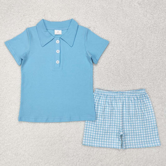 boy blue polo t-shirt plaid shorts set