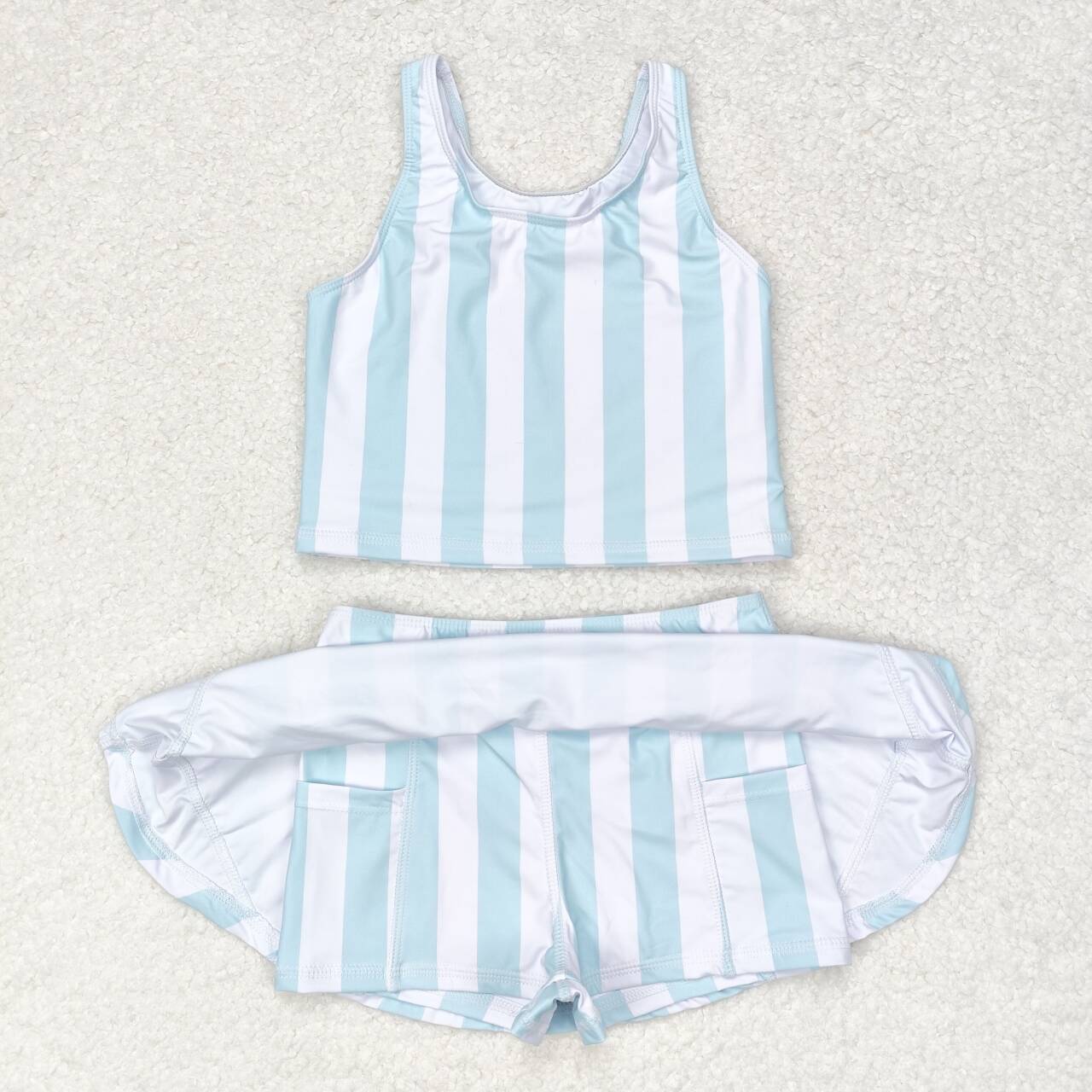 blue stripes skort outfit girls summer clothes