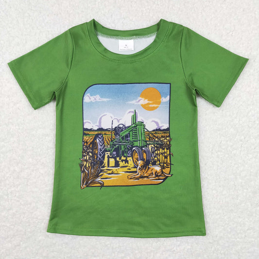 toddler boy green farm life print t shirt