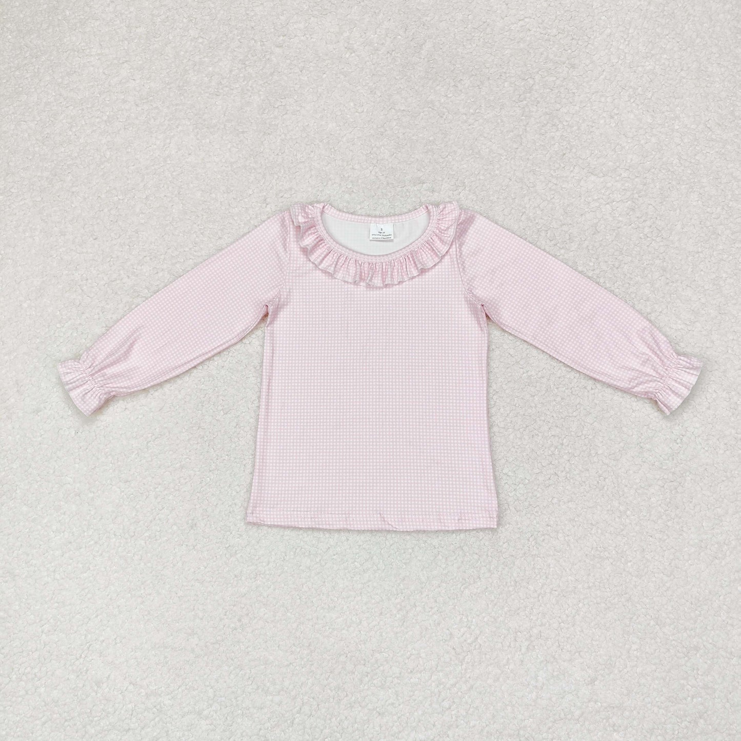 long sleeve pink gingham girls top