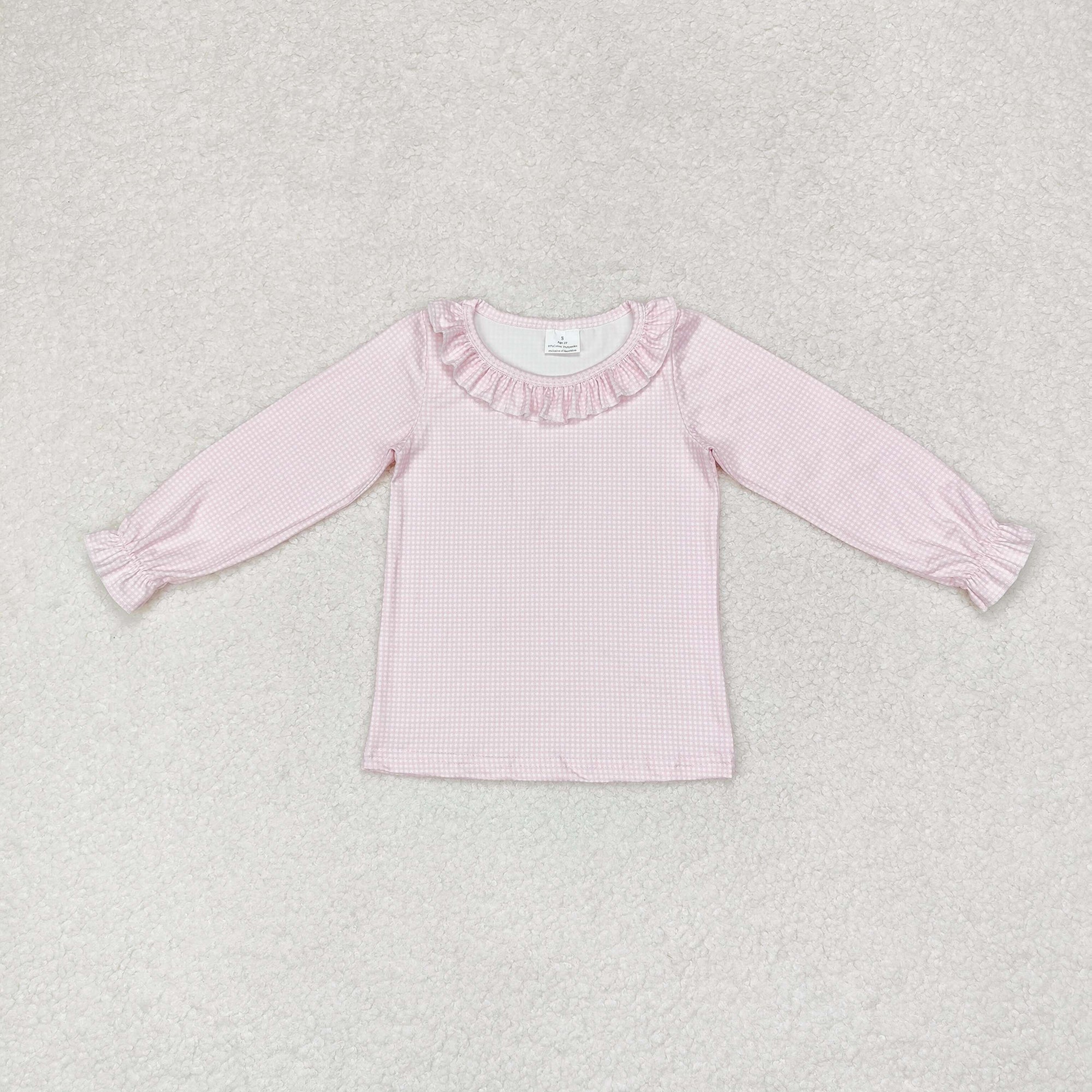 long sleeve pink gingham girls top