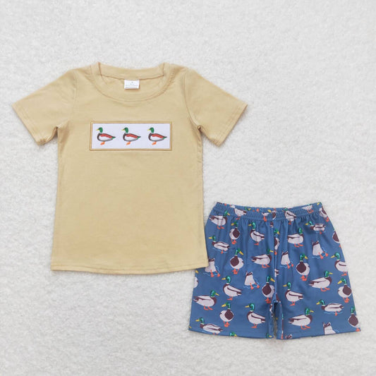 baby boy duck embroidery shorts set summer clothing