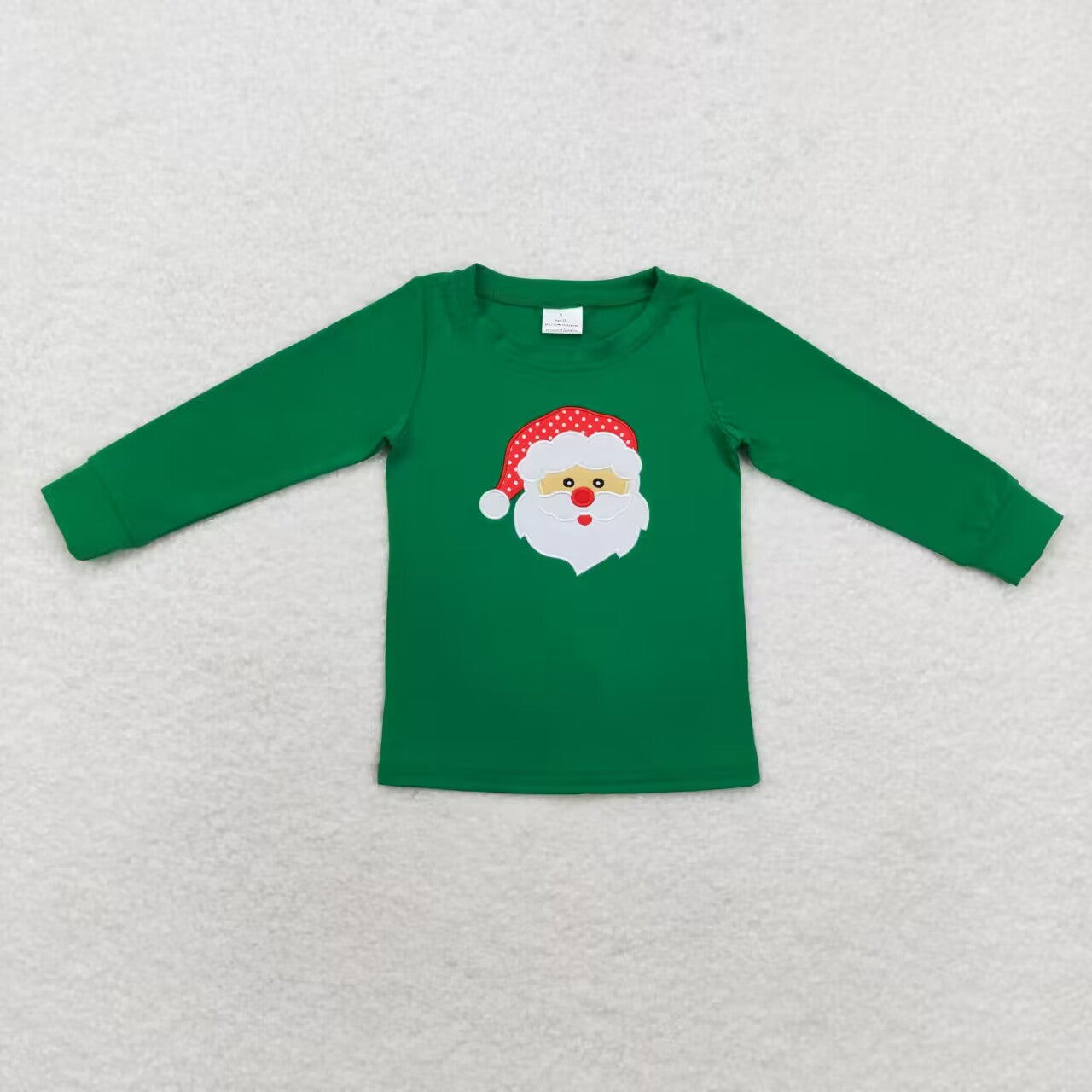 boy cotton green santa embroidered pullover shirt