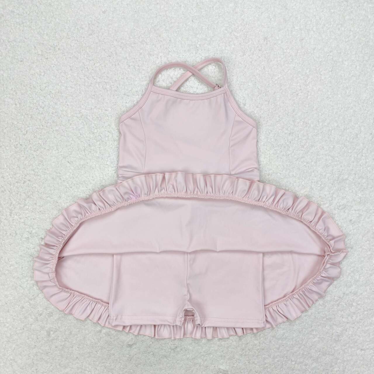solid light pink skirt shorts swimsuit set