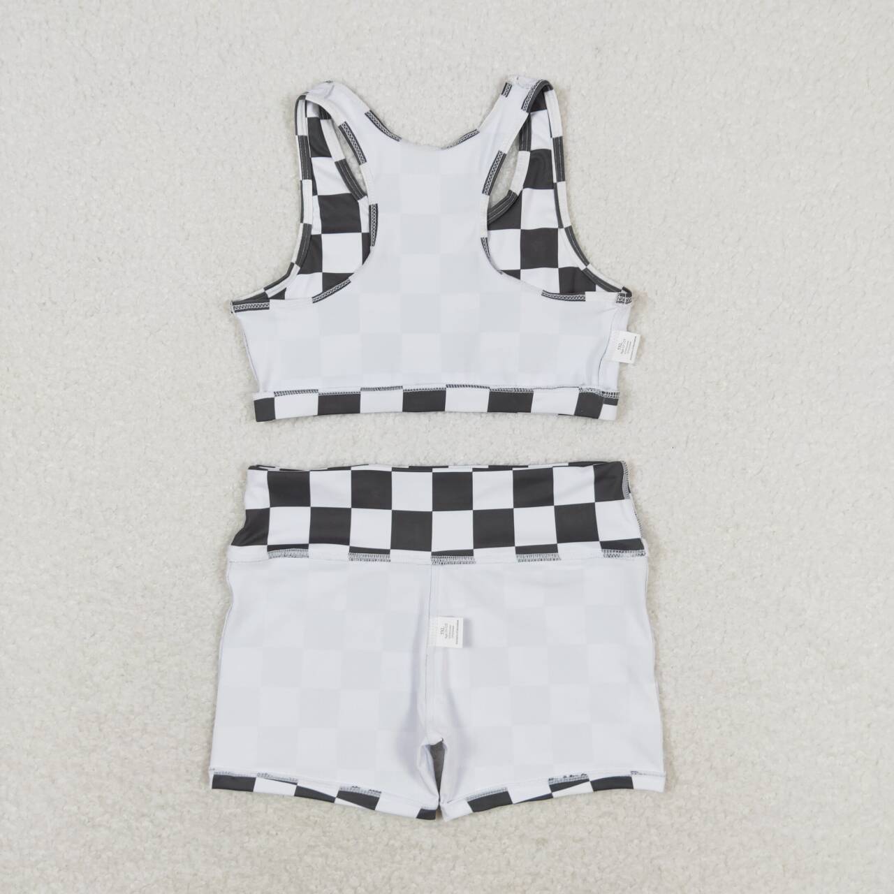 kids girl summer yoga suit black checkered