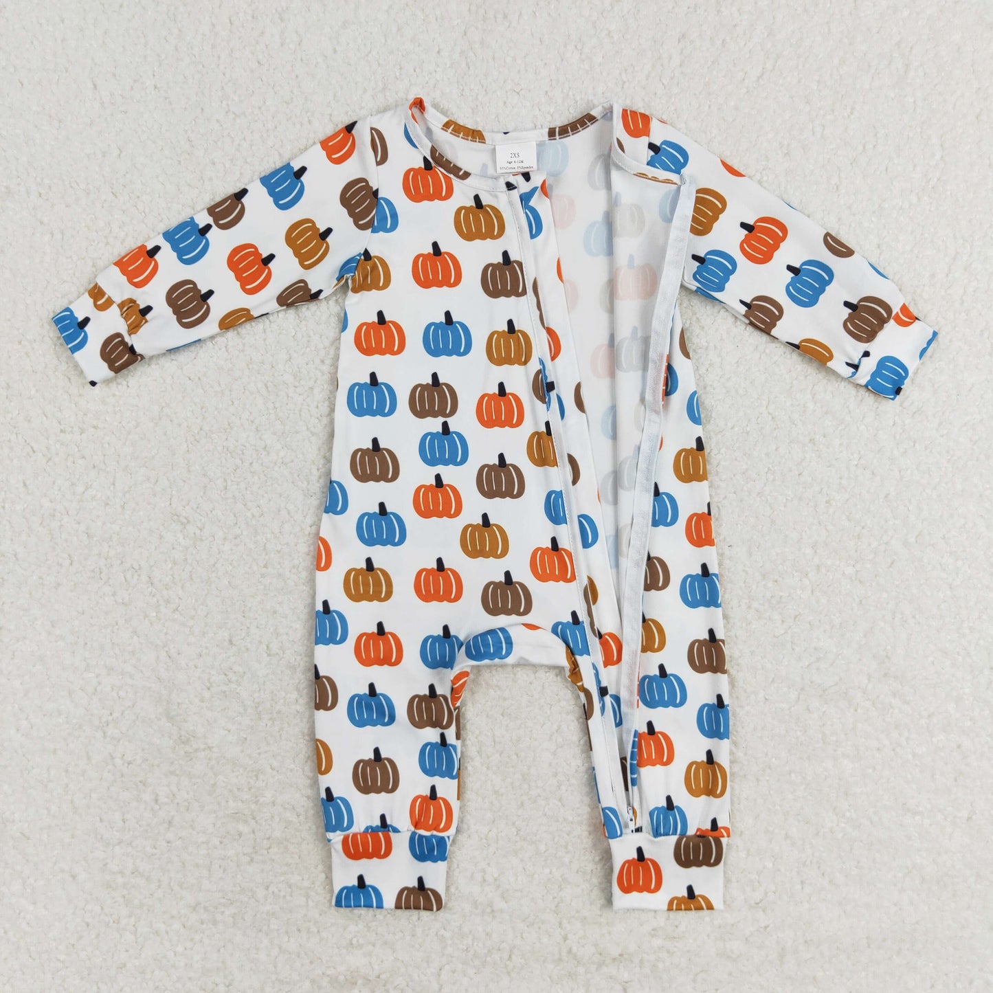 colorful pumpkin print baby boy fall sleeper