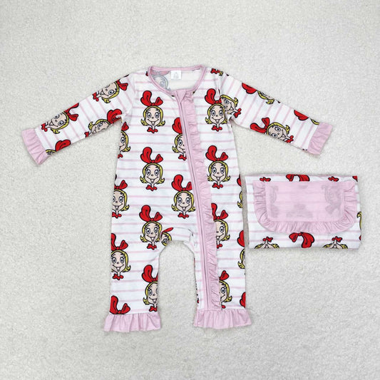 Christmas bamboo zipper romper pink