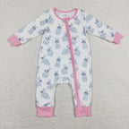baby girl pink easter rabbit sleeper zipper PJs
