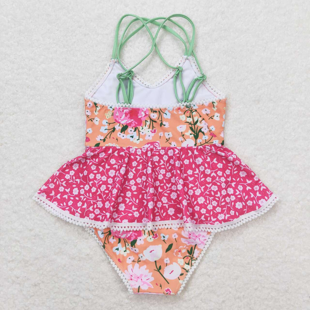 girl one piece swimsuit floral swimwear