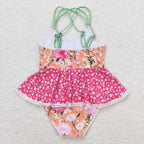 girl one piece swimsuit floral swimwear