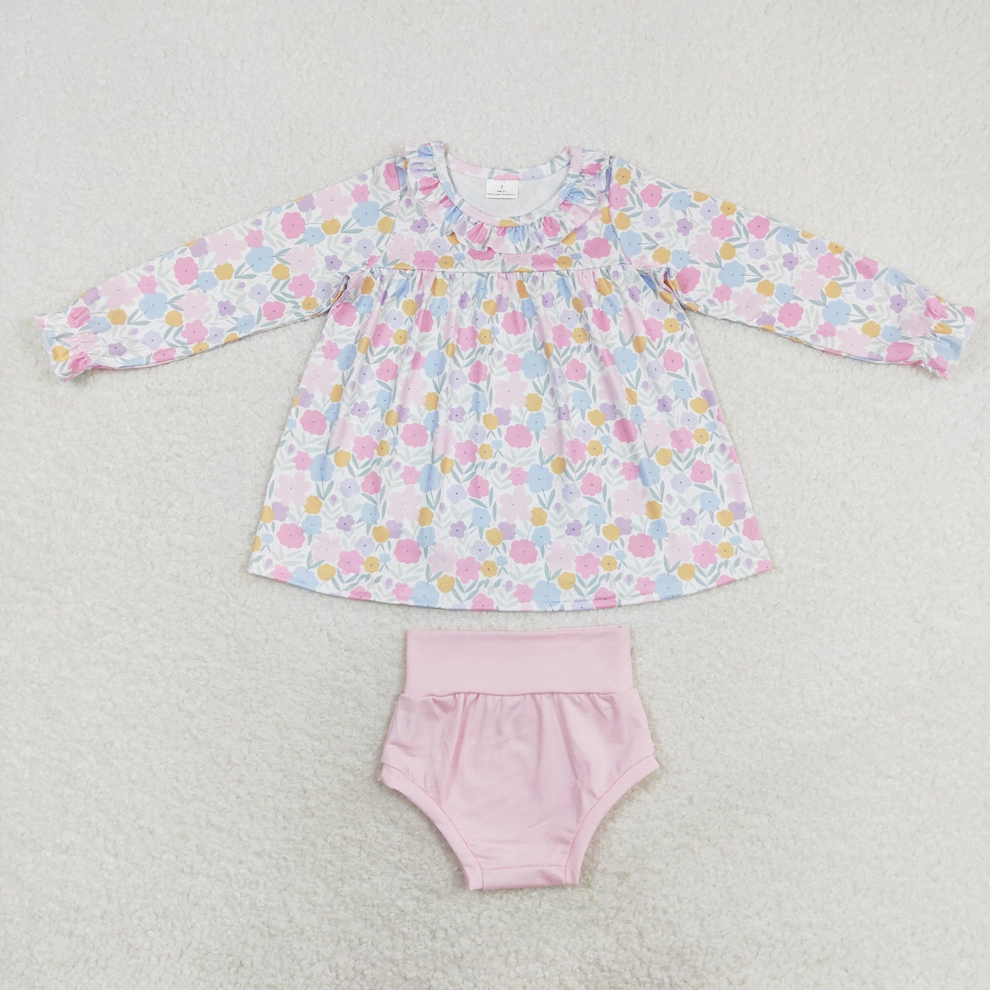 long sleeve colorful floral pink bummie set