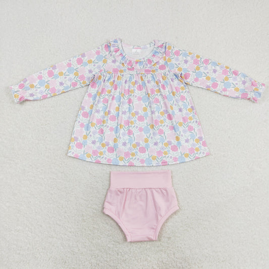 long sleeve colorful floral pink bummie set