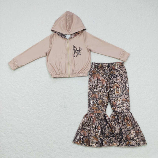 camo antlers zip hoodie top bell bottom outfit girls clothing