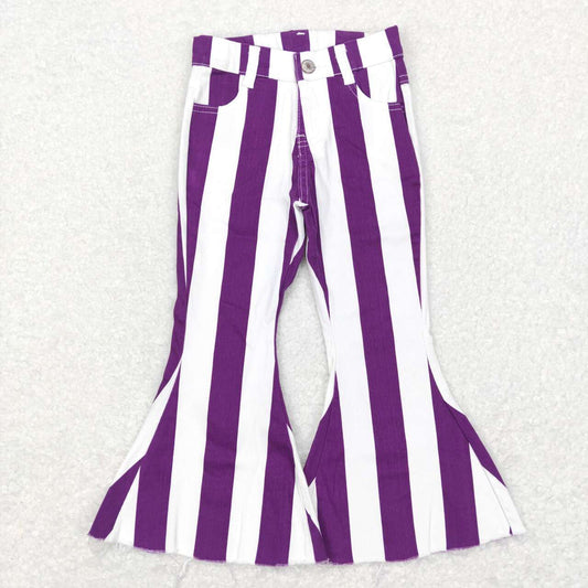 little girl purple striped denim bell bottom jeans