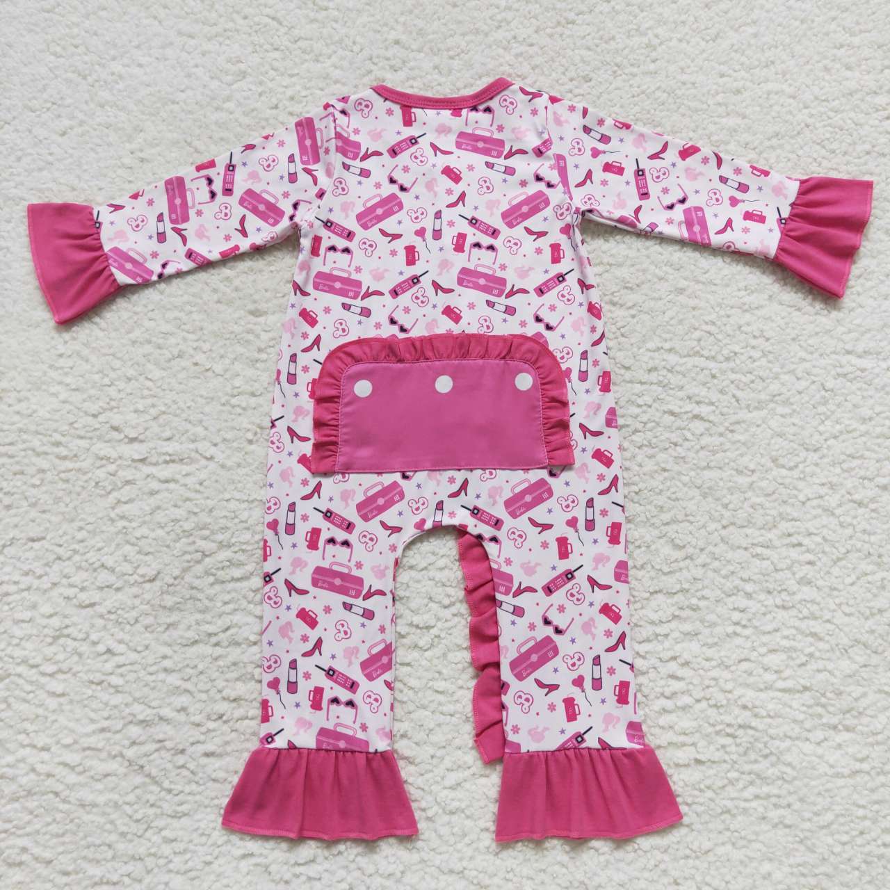 hot pink make up baby ruffle zipper sleeper