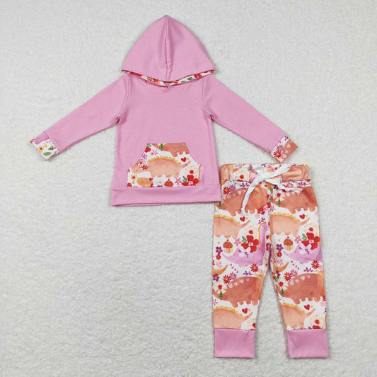 little girl pink dinosaur hoodie outfit valentine's day clothing