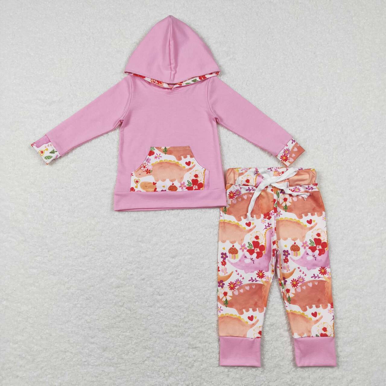 little girl pink dinosaur hoodie outfit valentine's day clothing