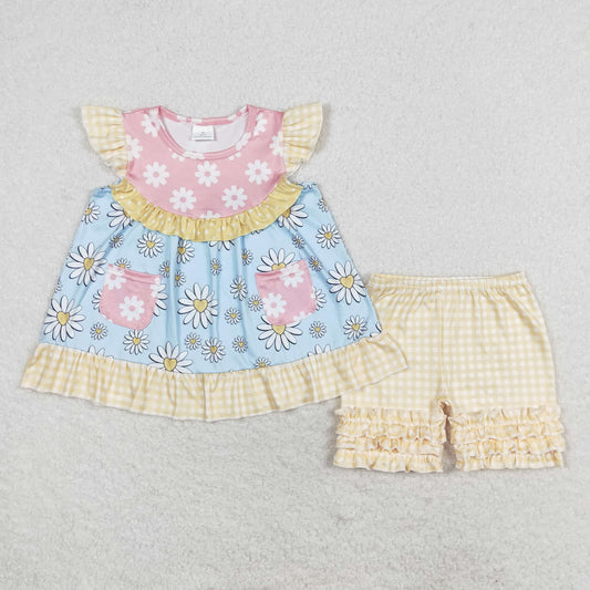 sunflower tunic yellow plaid shorts set girl