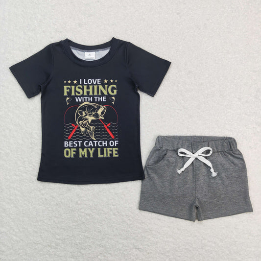 boy fishing shorts set outfit