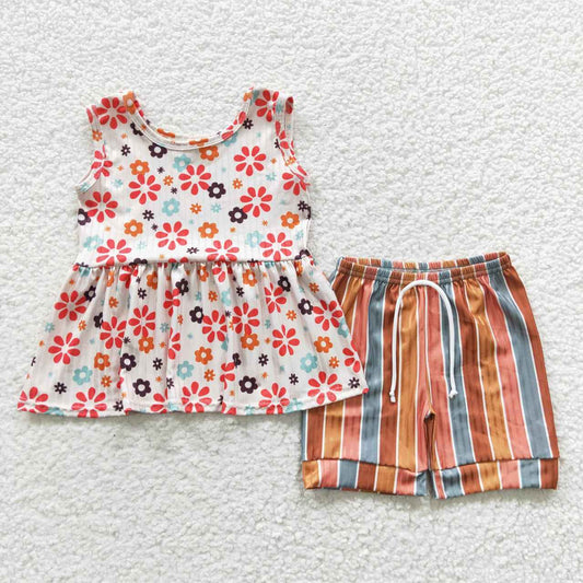 floral tank stripe shorts set girls outfit