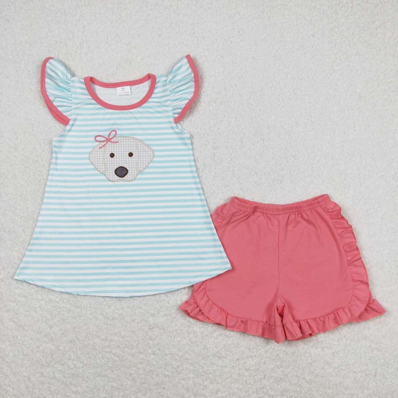 summer girls clothes set dog embroidery shorts set wholesale children