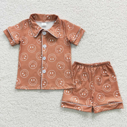 brown smile face boys shorts pajama outfit