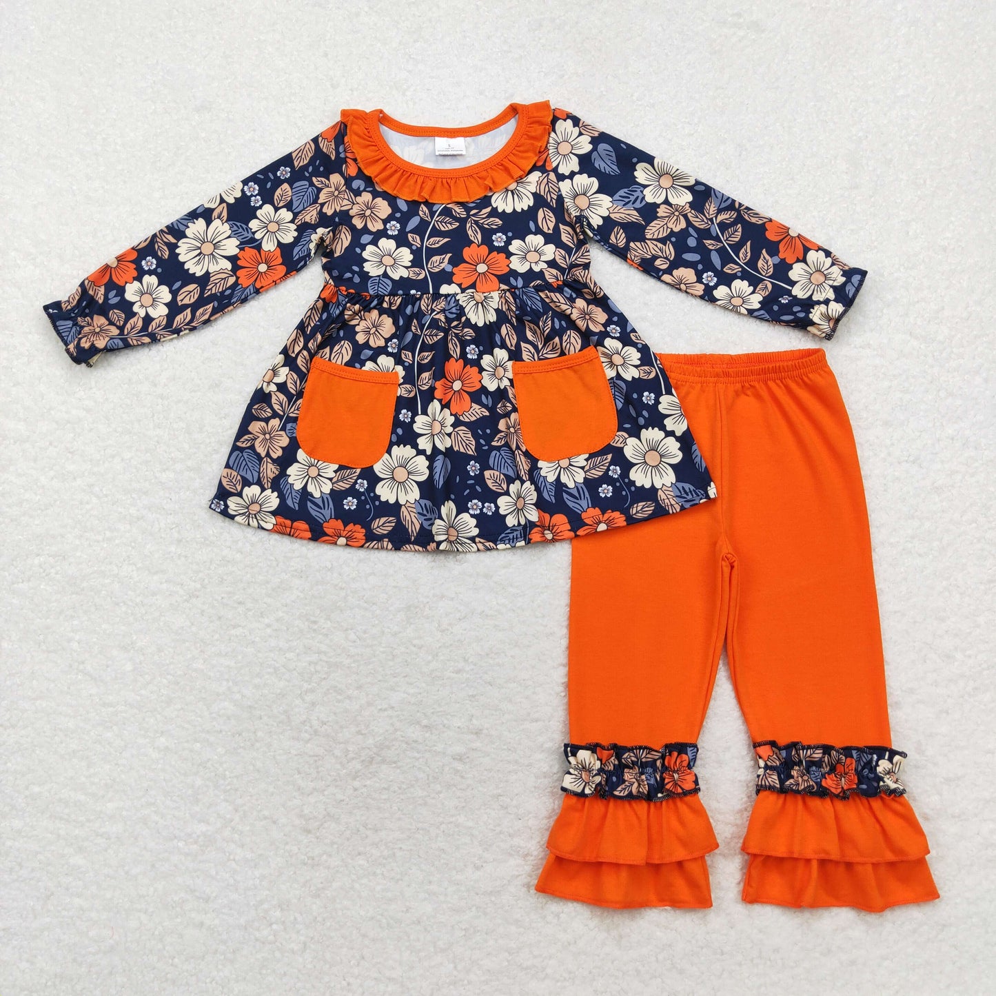 floral pocket tunic and orange pants set girl fall clothing