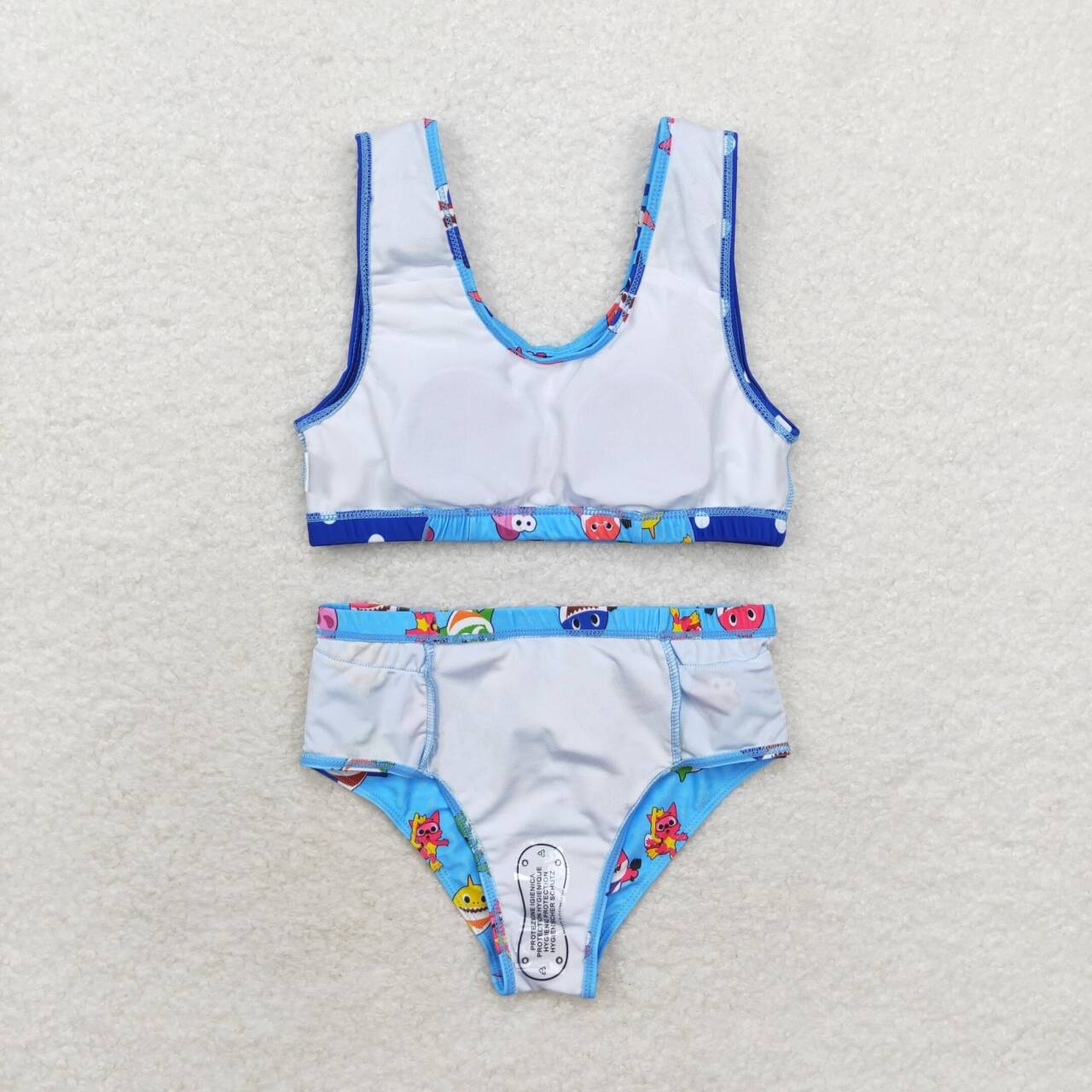 blue cartoon shark two piece ruffle swimsuit girl swimwear