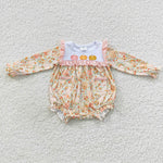 baby girl 3 pumpkins embroidery fall romper