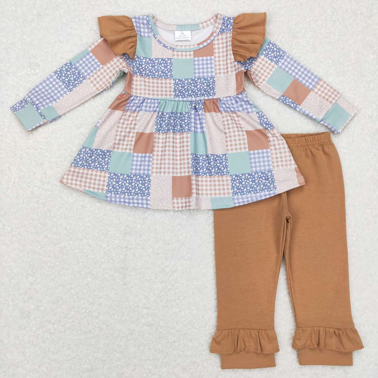 plaid tunic brown legging set kids clothing