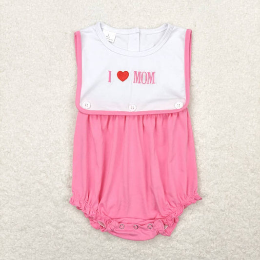 solid pink white i love mom embroidery baby girl romper