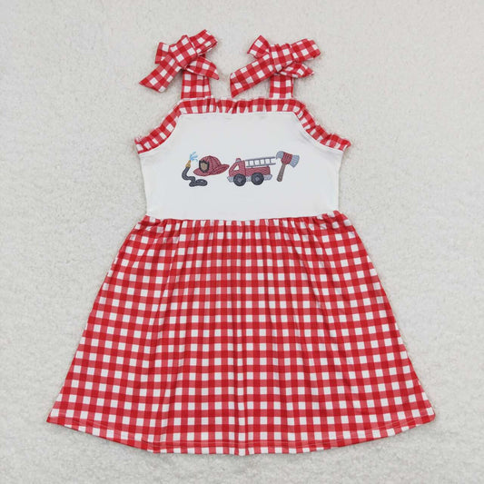 strap red plaid fire fighting dress girl summer dresses