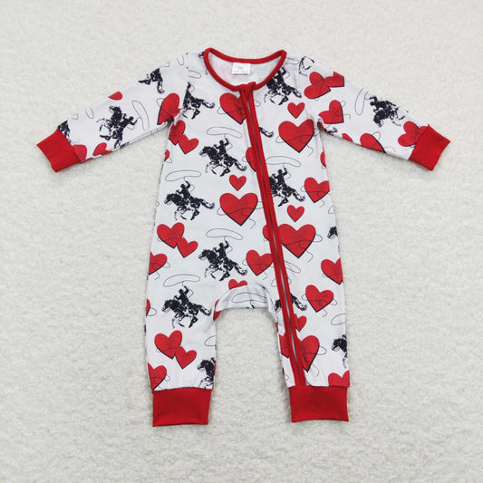 valentine rodeo heart baby zip sleeper