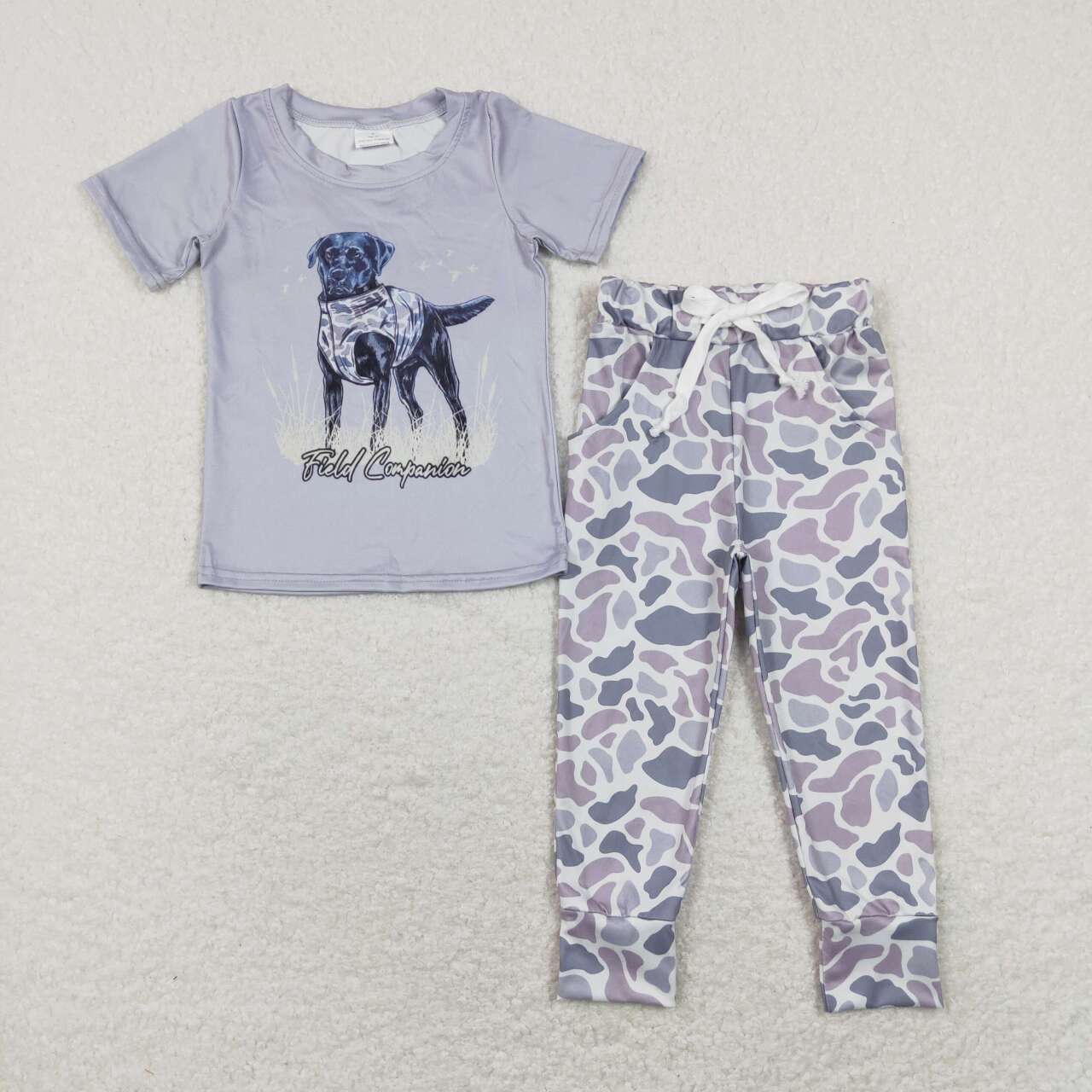 gray camo dog print shirt panst set