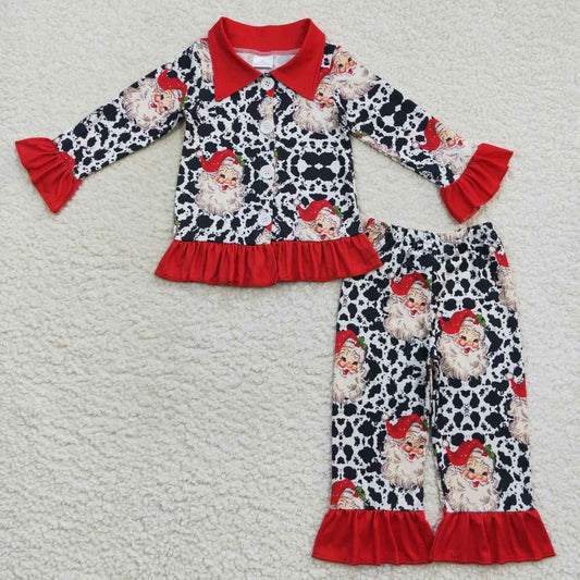 cow print with santa button pajama girl christmas pajama