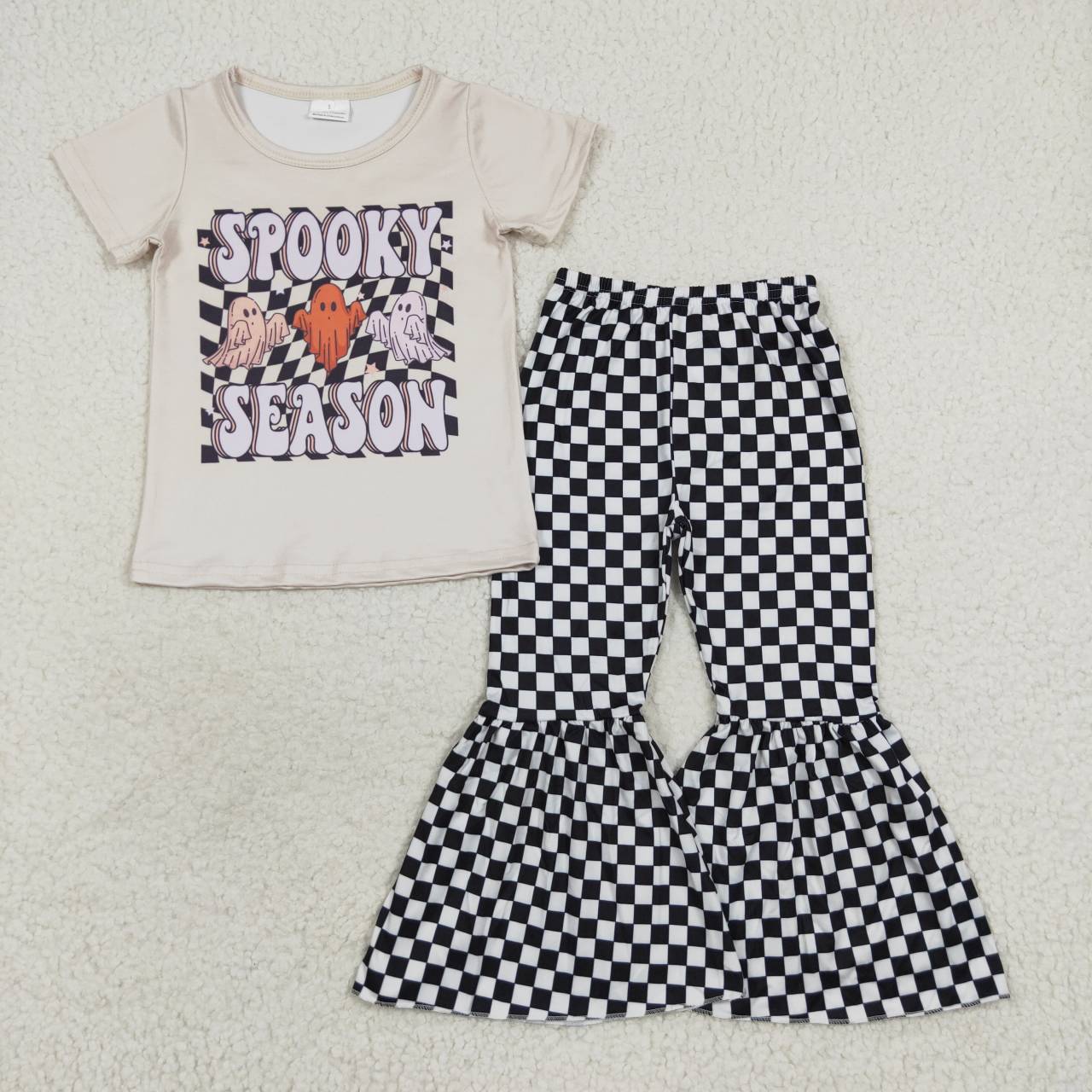 spooky season checkered bell bottom set