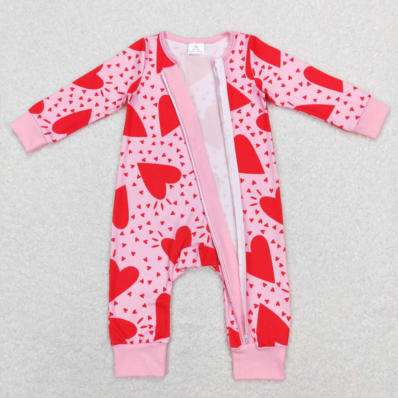 baby girl valentine's day red heart zip sleeper