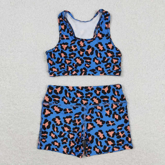 kids girl summer yoga suit orange leopard